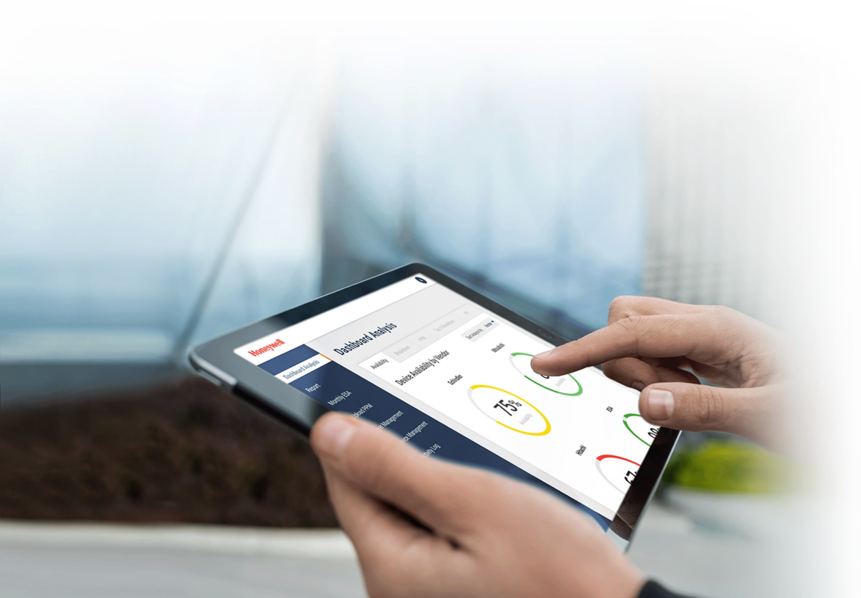 Honeywell app's homepage dashboard analysis showing a visualization of device availability percentages by vendor