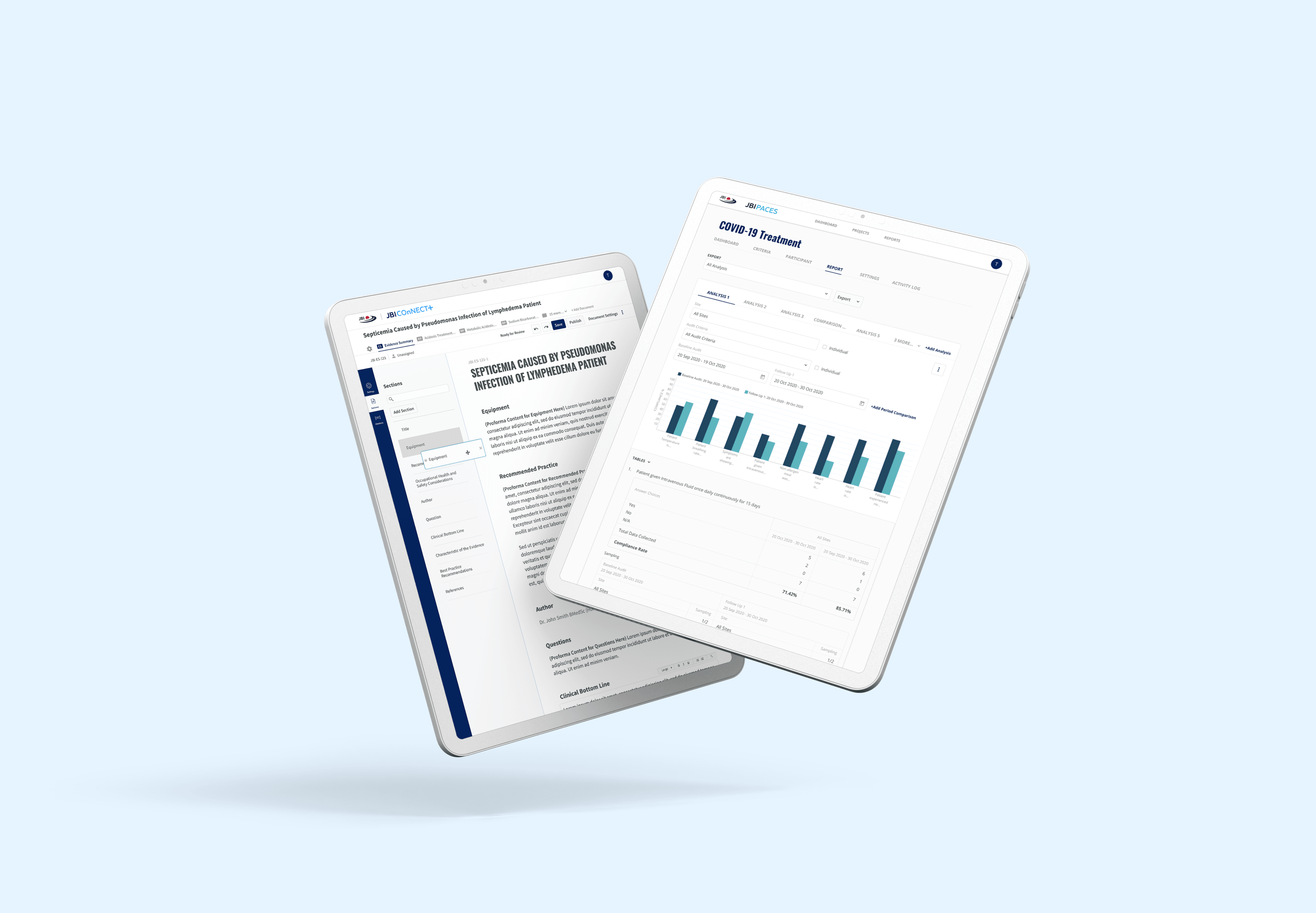 JBI app interface and dashboard on two iPads